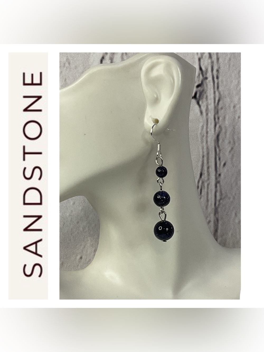 Sandstone Black Bead Drop Earrings
